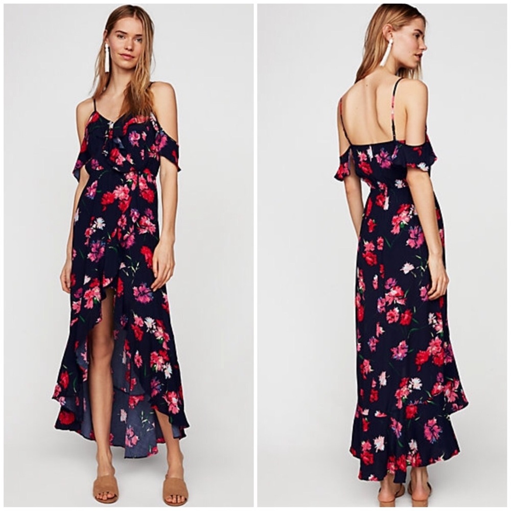 Express Floral Ruffle Cold Shoulder Maxi Dress